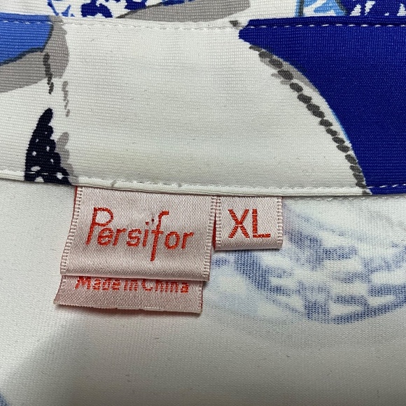 PERSIFOR Jersey Knit ‘Winpenny’ Shirt Dress Midi Length Blue White Print Sz XL - Picture 4 of 10